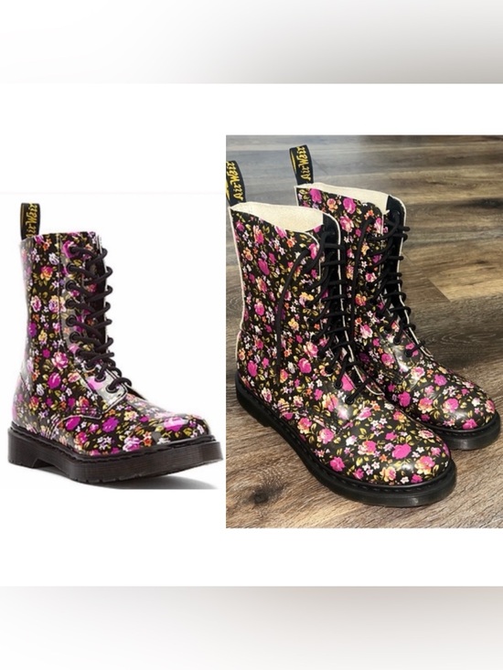 Dr. Martens Shoes - Dr. Martens Womens Simone Floral Leather Lace Up Combat Ankle Boots Rare Sz 10